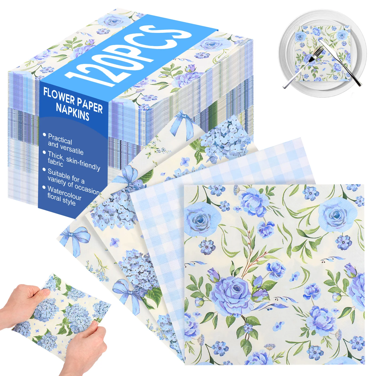 

120 Pcs Floral Decoupage Napkins Decorative Party Watercolor Floral Paper Napkin Flower Hand Towels for Wedding Tea Party Dinner