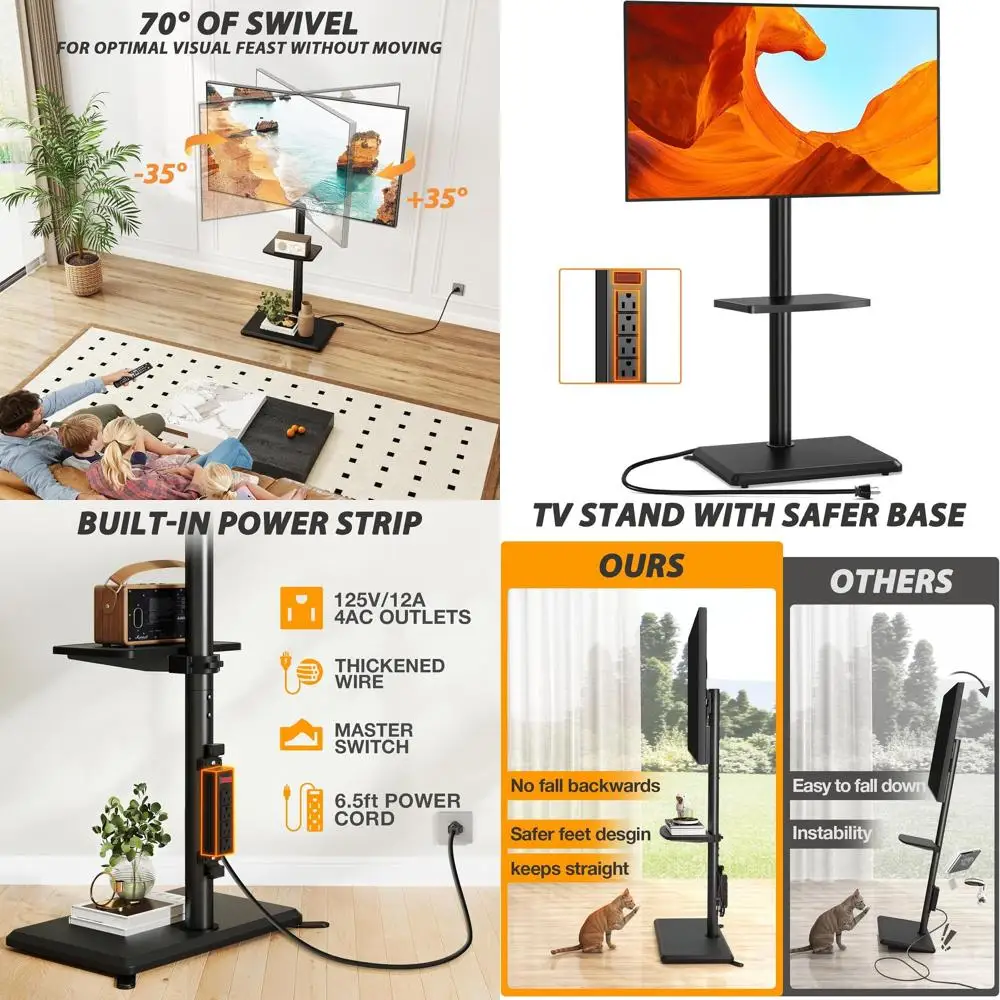 

Adjustable Swivel TV Stand with Power Outlet, Fits 32-60 Inch TVs up to 88 lbs, Safety Base for Home or Office, VESA 400x400mm