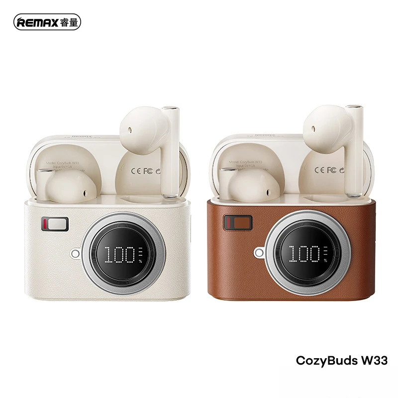 REMAX CozyBuds W33 kabellose Bluetooth 5.4-Kopfhörer im Retro-Stil mit One-Click-Touch und digitalem Akku-Display