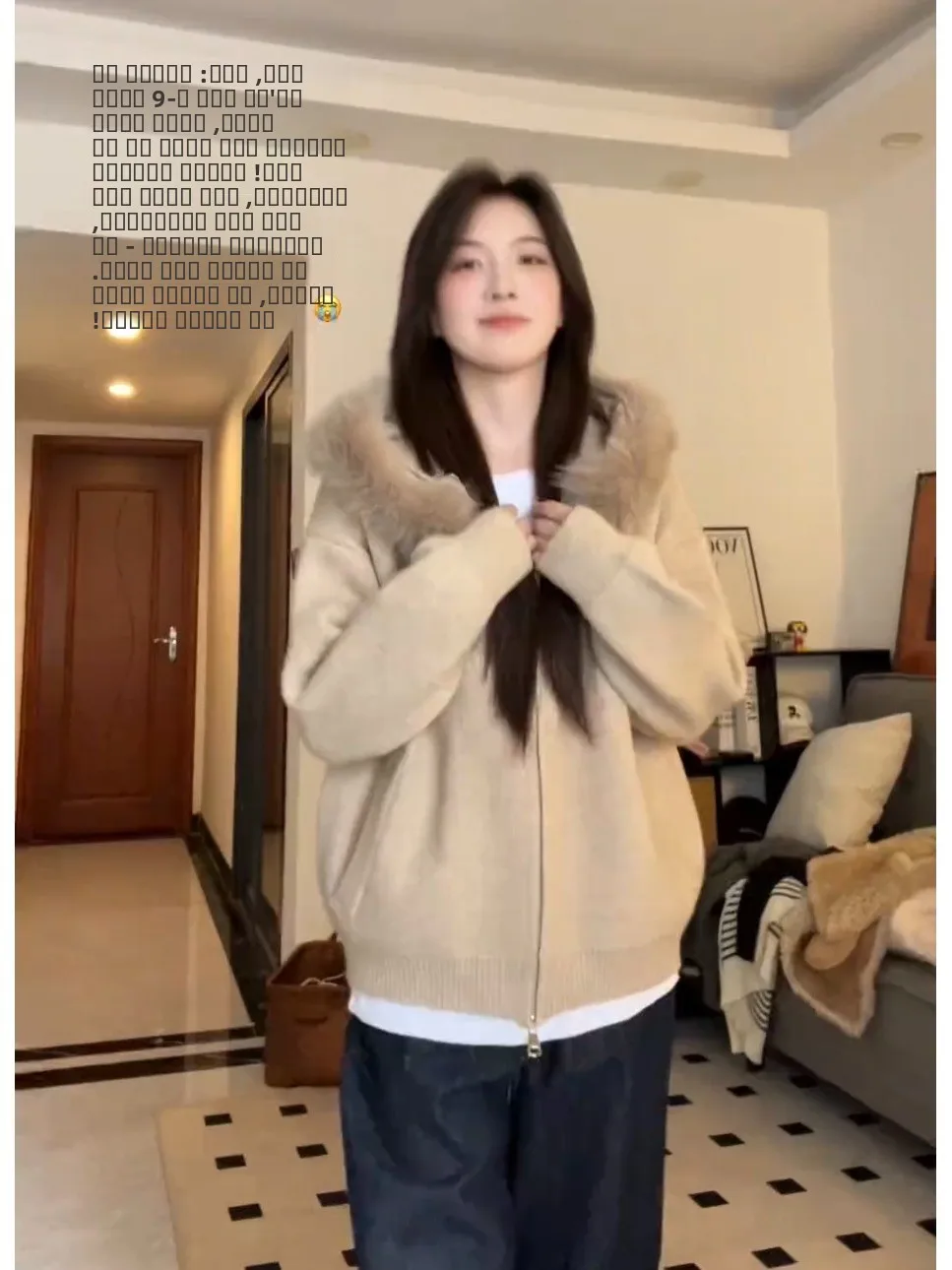 Koreaanse Sle Thiened gebreide trui met capuchon, dameswinterjas met dubbele ritssluiting, casual Faion, warme ort top met groot bont...