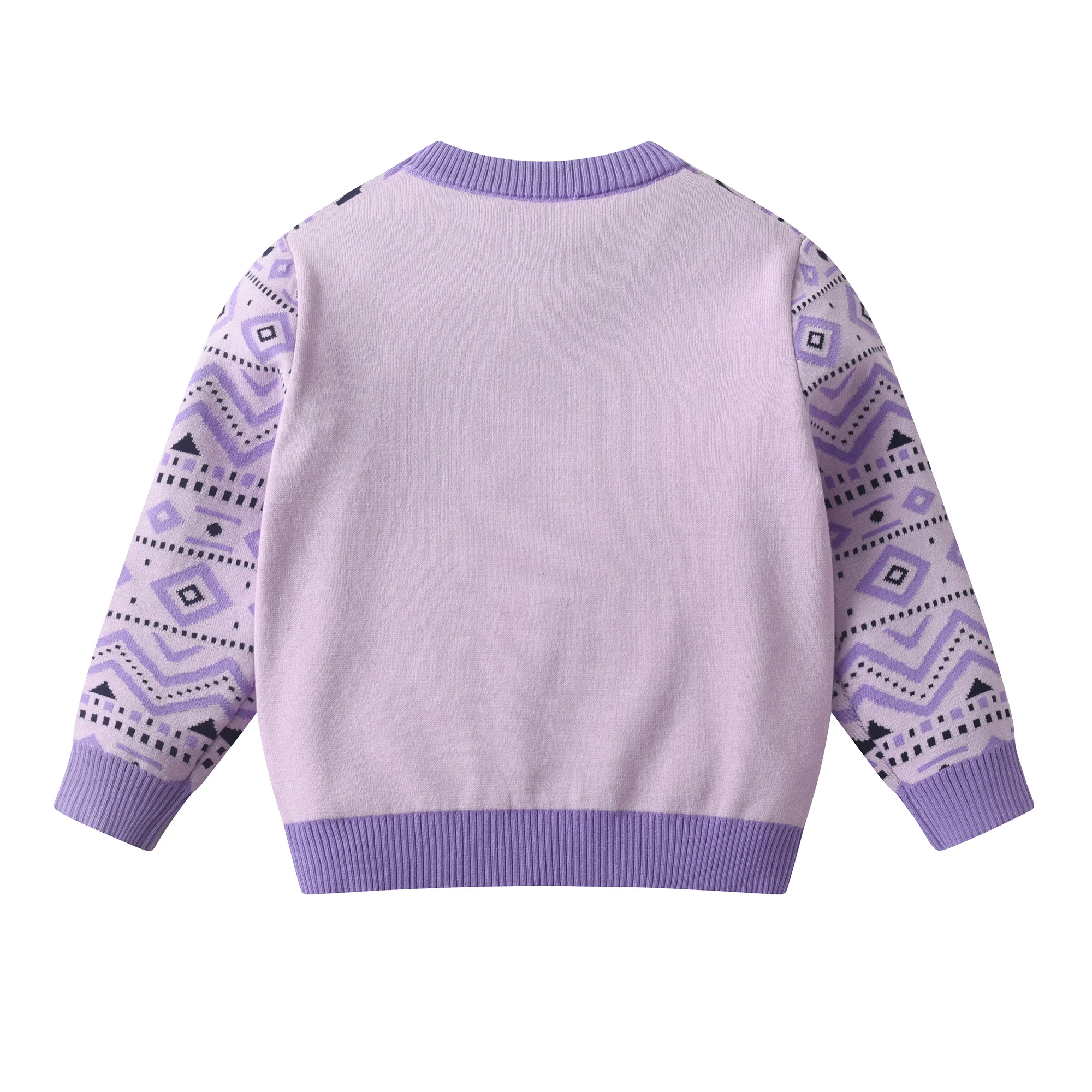 Purple Pattern Sweatshirt - Soft Cotton Long Sleeve Crewneck Pullover Sweater for Children & Girls (Autumn and Winter Style)