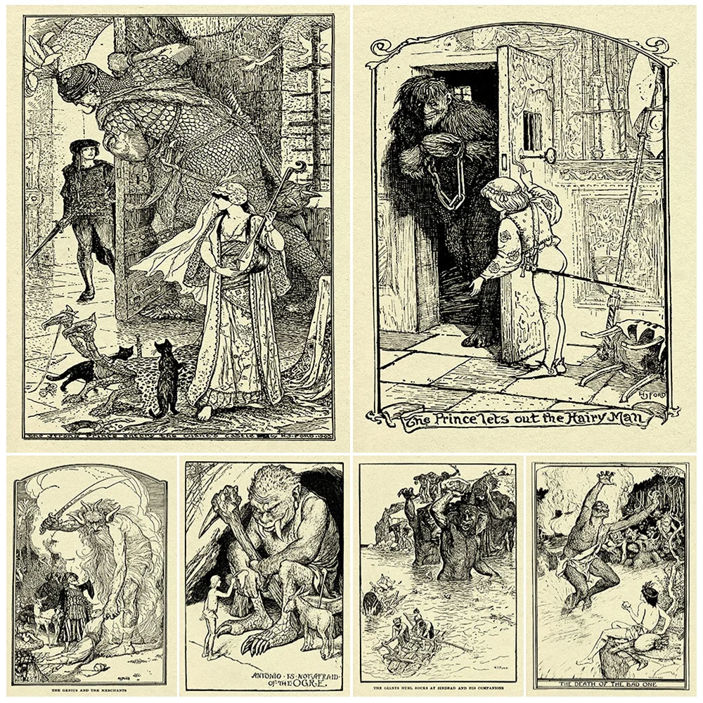 

The Giants And Ogre Folktales Page Vintage Wall Art Canvas Painting Norse Mythological Creatures Art Poster And Print Home Decor