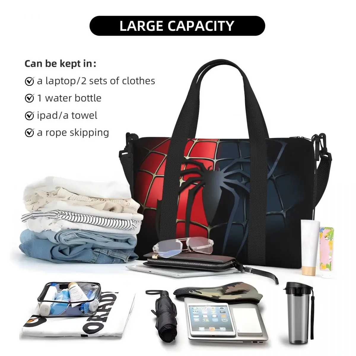 Aangepaste Rode Spinnenweb Draagtas Vrouwen Grote Capaciteit Cartoon Strand Gym Reistassen