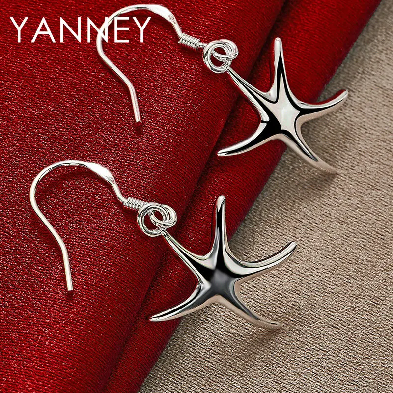 

Charm 925 Sterling Silver 37MM Simple Starfish Earrings For Fashion Women Wedding Party Jewelry Gifts Accessories Christmas