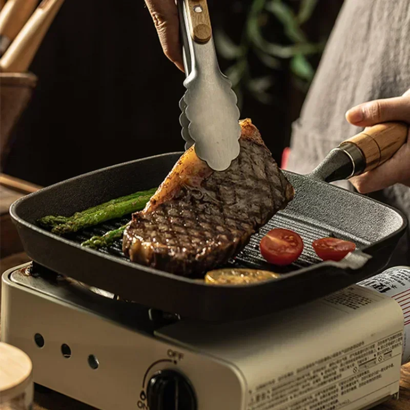 

Hot sales Worry-free diary cast iron frying pan uncoated non-stick household striped frying pan for fried steak