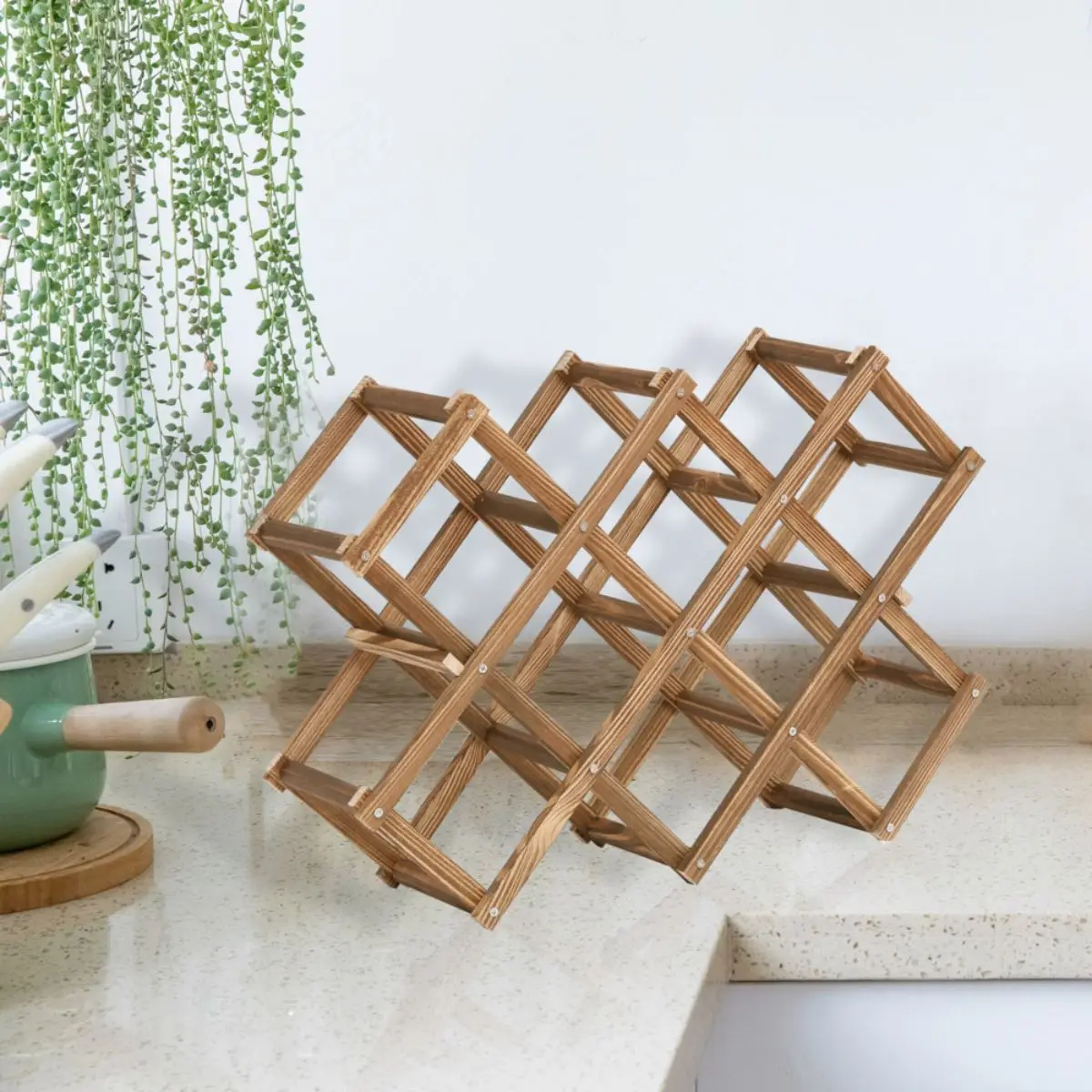 Foldable Wine Rack Holder Made of Elegant Pine Wood - Space Saving Design, Holds up to 10 Bottles - Eco Fashion