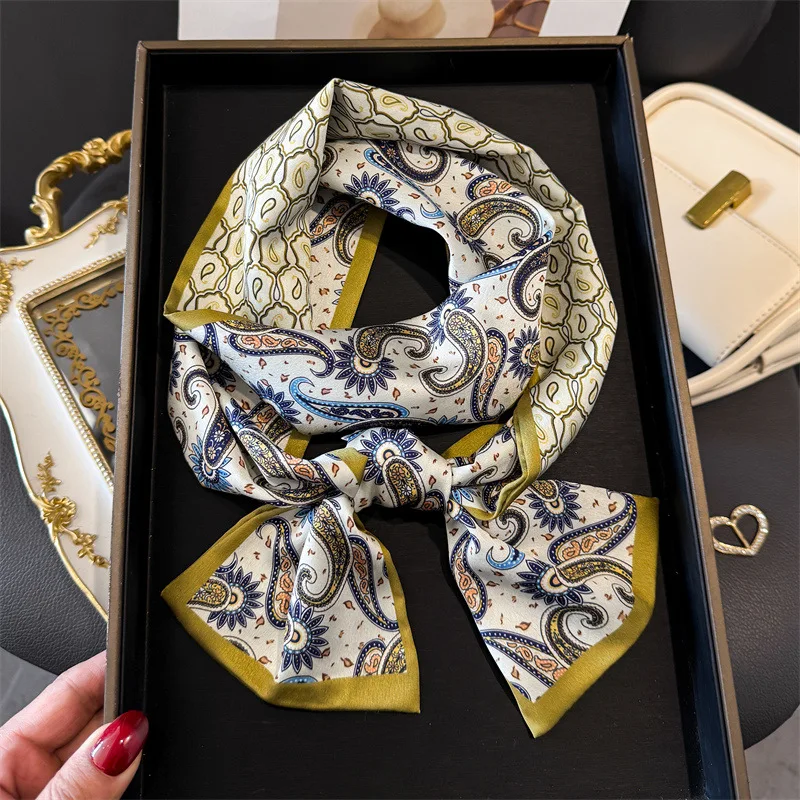 Fashion Skinny Silk Scarf for Women Fashion Hair Ribbons Headbands Bandana Female Bag Wrist Wrap Neckerchief Foulard Neck Ties image 5