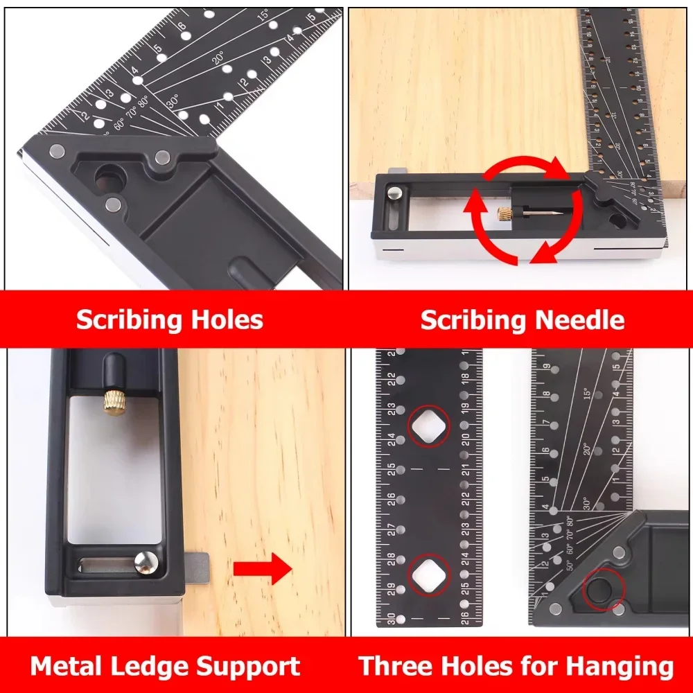 30/40Cm Multi functional Right Angle Ruler 45/90 Degree Hole Angle Ruler Industrial Grade Positioning Scribe Marking Angle Ruler