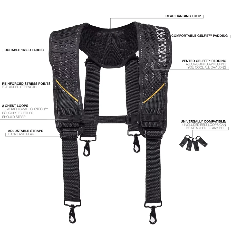TOUGHBUILT TB-CT-51G Constrcution Tool Suspenders Outdoor H-Harness Duty Belt Comfortable Foam Shoulder Padder Safety Belt