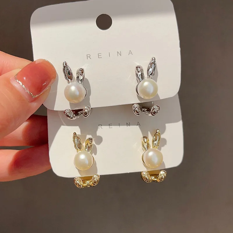 Small Niche Design Easter Imitation Pearl Rabbit Earrings Personalized Simple Versatile High-end Earrings for Daily Use