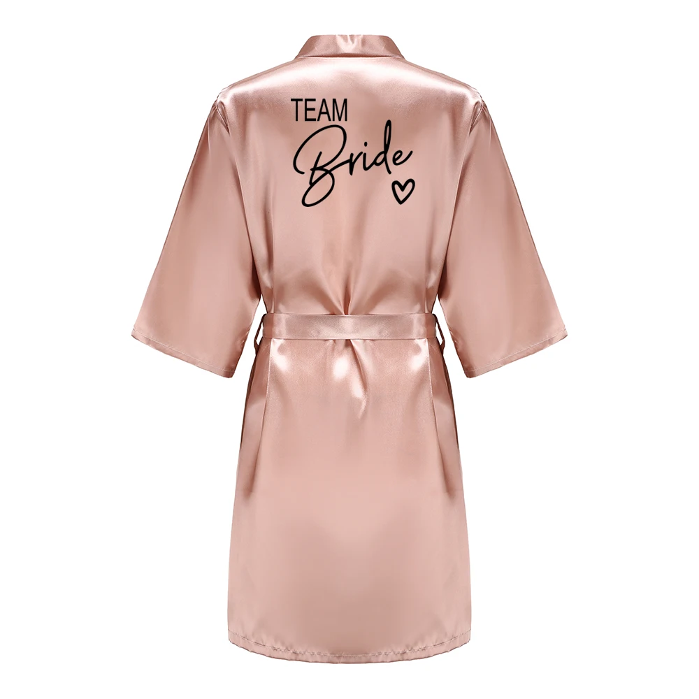 

Wedding Party Team Bride Robe With Black Letters Kimono Satin Pajamas Bridesmaid Bathrobe SP003