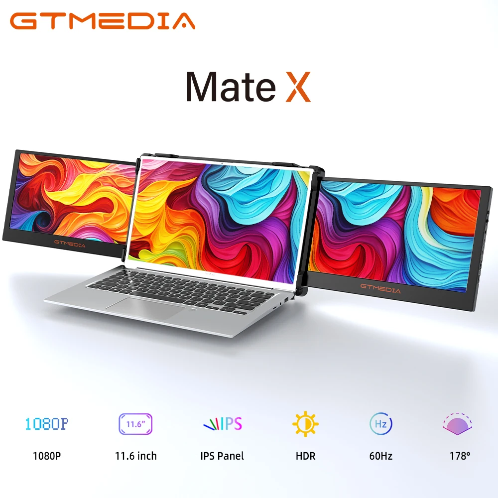 Gtmedia Mate X Portable monitor Full HD IPS Support 13.1-17.3 inch laptop, plug and play for office work,stock trading and games