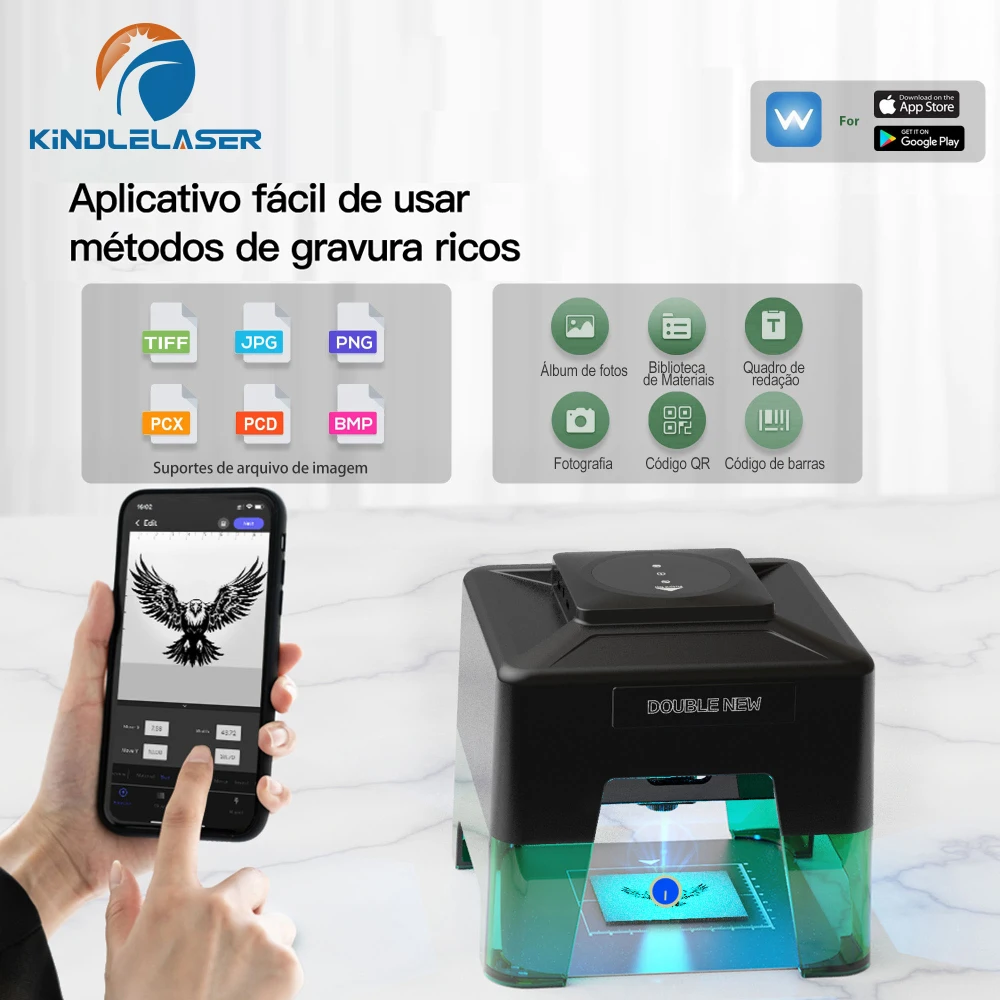 KINDLELASER XN001 XN003 Mini Gravadora a Laser DIY - Máquina Rápida para Marcação em Vidro e Corte de Madeira