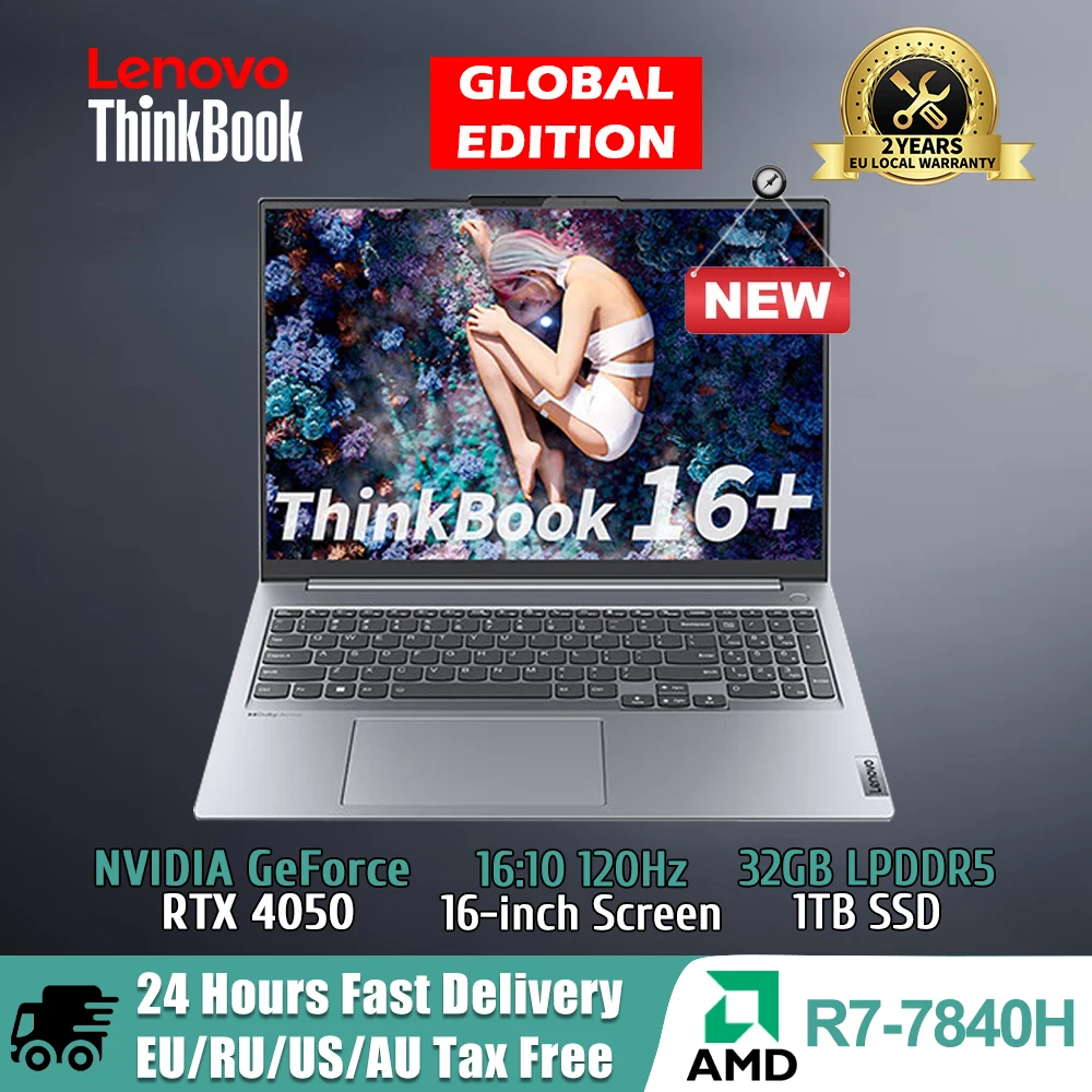 كمبيوتر محمول Lenovo ThinkBook 16+ AMD Ryzen7 7840H RTX4050 16GB/32GB RAM 1T SSD 16 بوصة 2.5K 120 هرتز شاشة كمبيوتر محمول