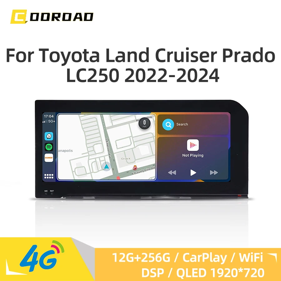 CarPlay Android 14.0 Car Radio For Toyota Land Cruiser Prado 250 2022-2024 GPS Navigation 4G WiFi DSP Stereo Multimedia Player