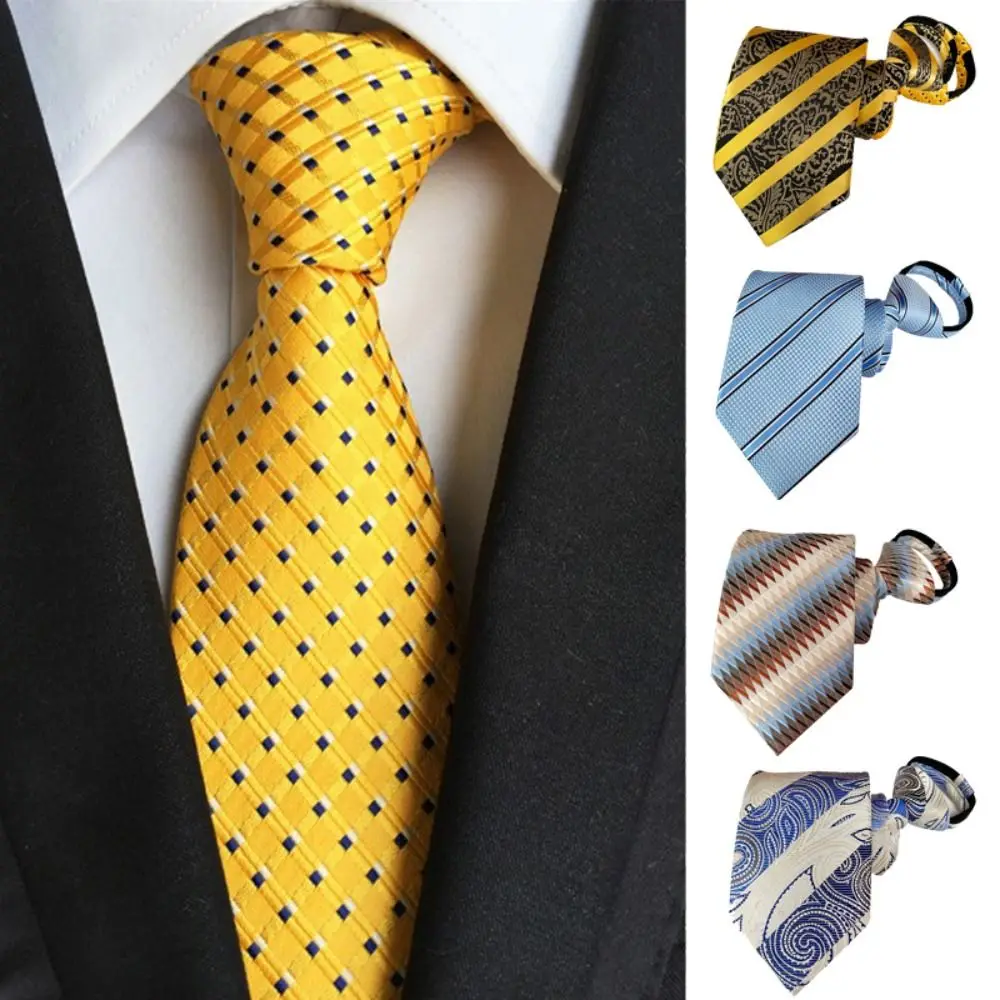 

Fashion Silk Material Pre-tied Necktie Striped Design Rubber Fastener Easy Neck Tie Slim Cut Lazy Ties Gift Giving