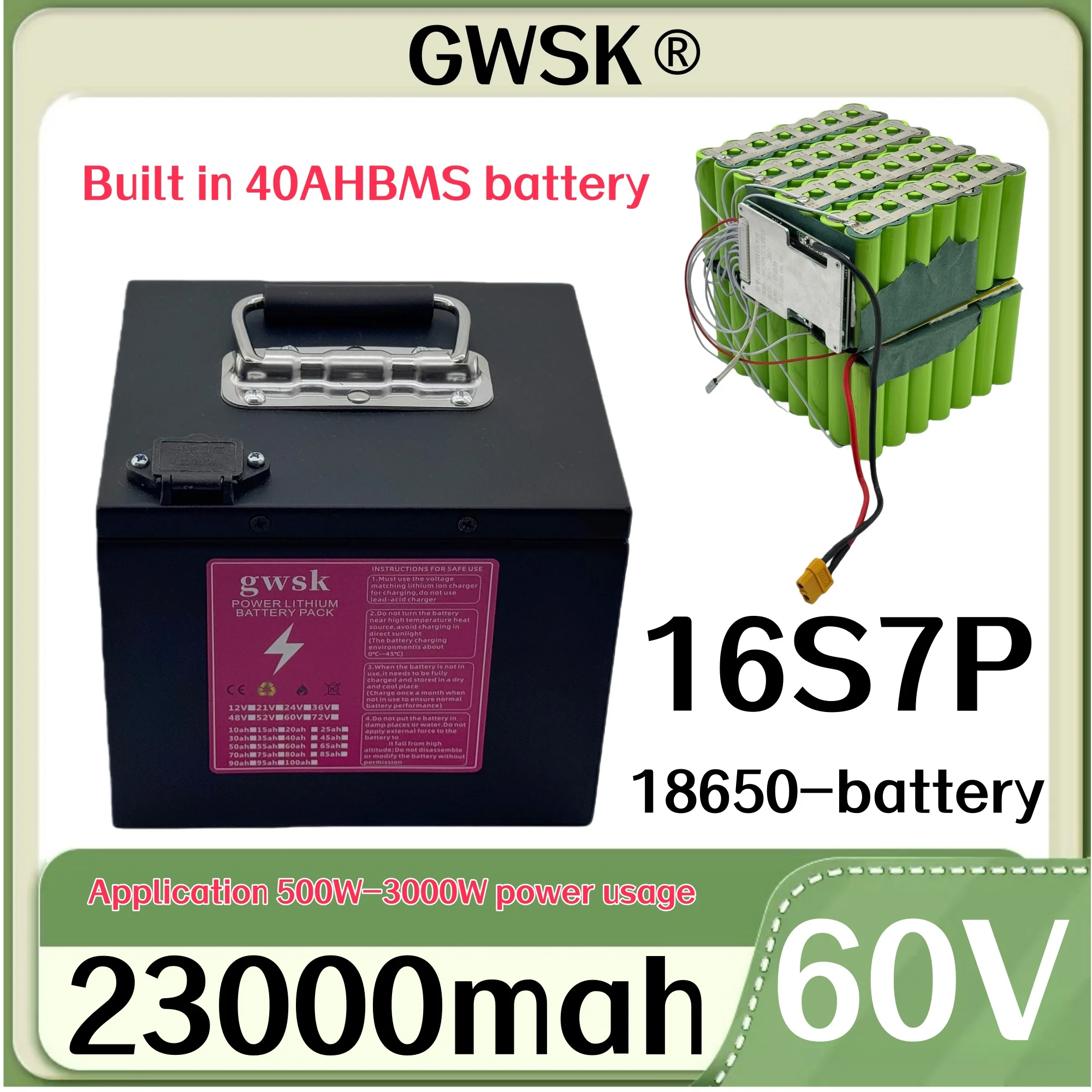 

Air transportation, iron box handle design 18650 lithium-ion battery, 72V60V48V24V, applicable to equipment below 3000W