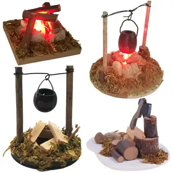 Casa de muñecas a escala 1:12, hoguera en miniatura, fogata, Villa, escena, modelo, decoración de jardín de hadas, micropaisaje, casa de juego