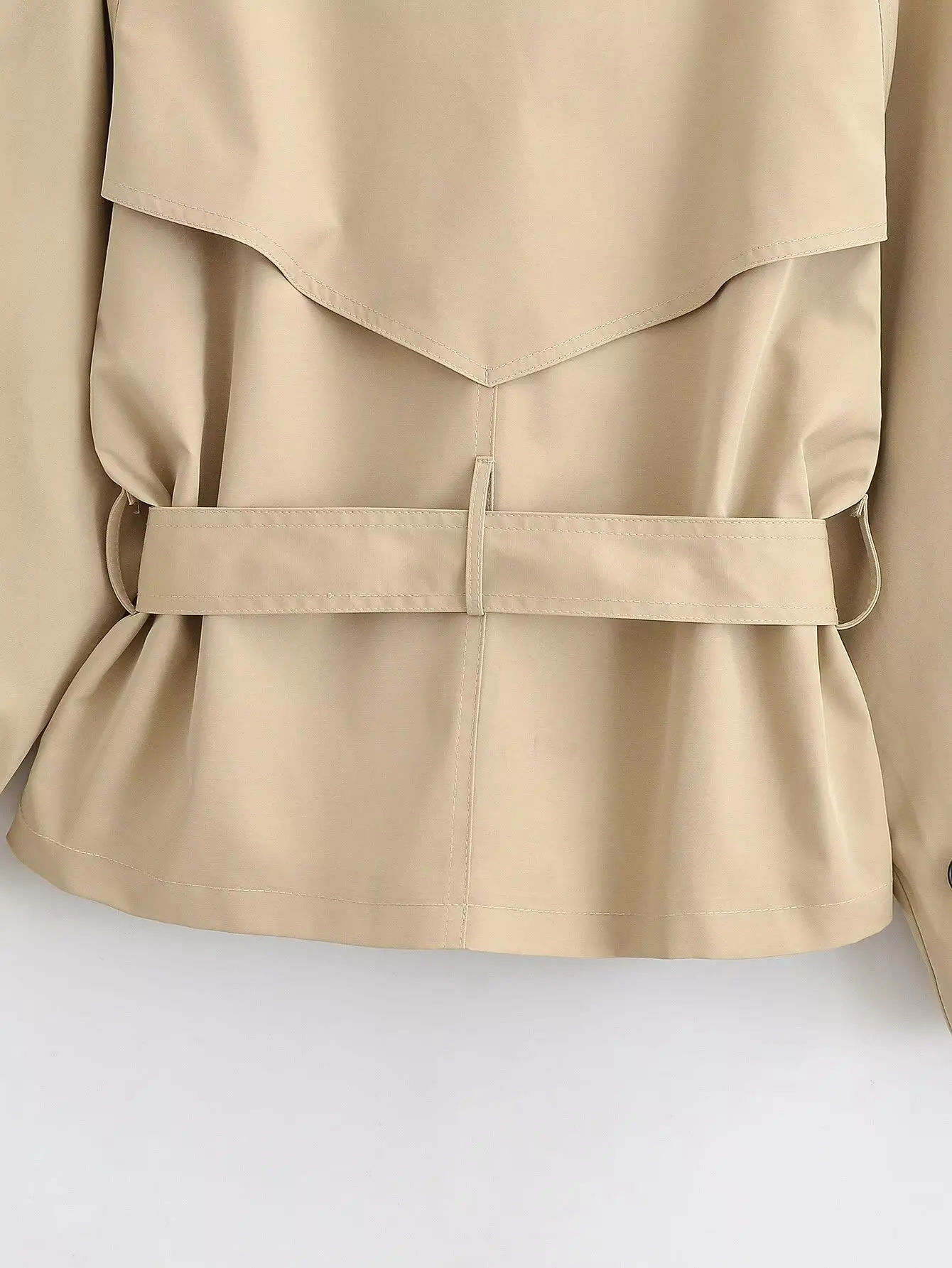 Damen Vintage Windbreaker-Jacke Frühling Damenjacke mit Reverskragen Doppelreihig Locker Geschnitten mit Gürtel Schicke Lässige Oberbekleidung – Detail 12