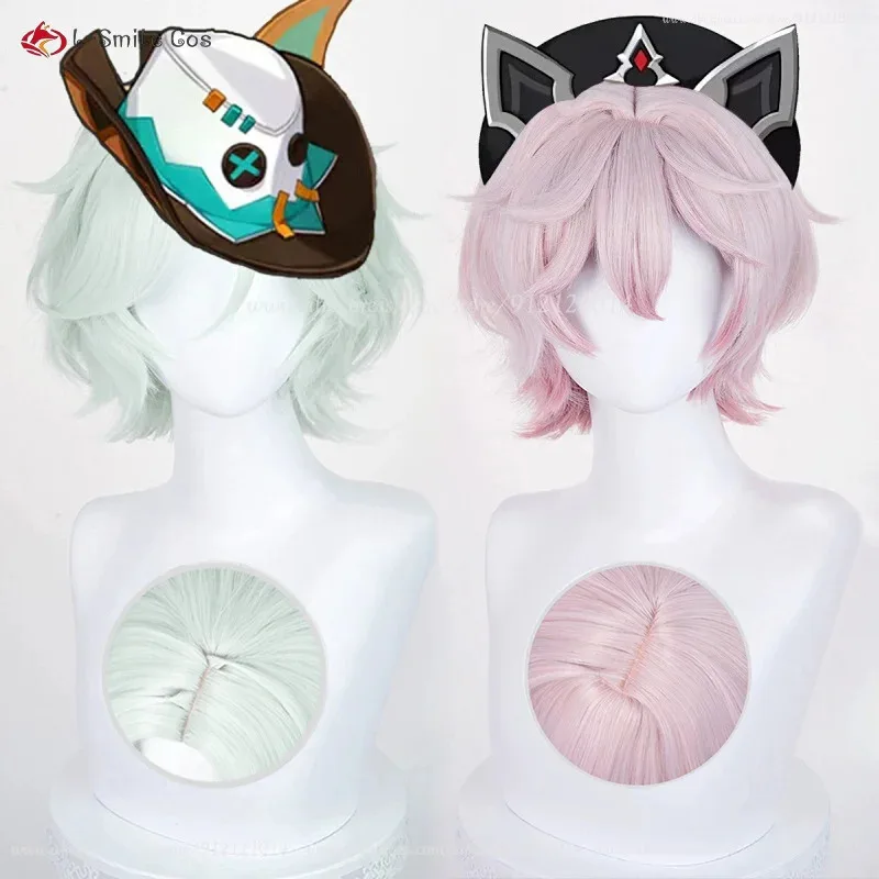 

Парик для косплея Dahlia Ifa, 30 см, розовый, серый/светло-зеленый парик, Yifa Natlan Doctor Dragon, аниме, парик для косплея, термостойкие синтетические волосы