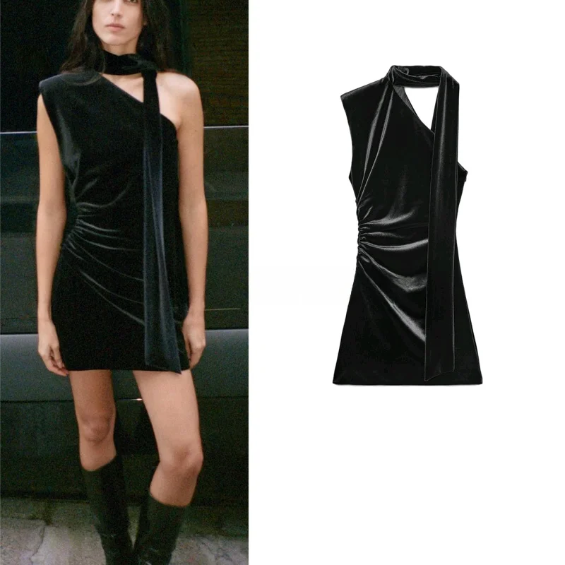 Herbst Winter Neue Ankunft Asymmetrischer Kragen Svel Schal Verziert Samt ort Dr Französisch Sle A-Line Slim Fit Casual