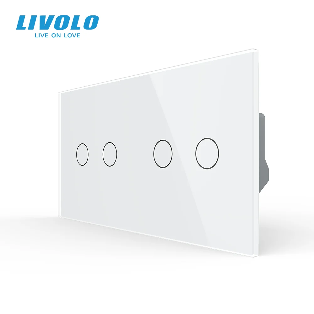 

Livolo Стандарт ЕС Сенсорный выключатель Роскошная панель из закаленного стекла 4-бандовый 2-позиционный настенный выключатель света 220-250 В 10 А для улучшения дома
