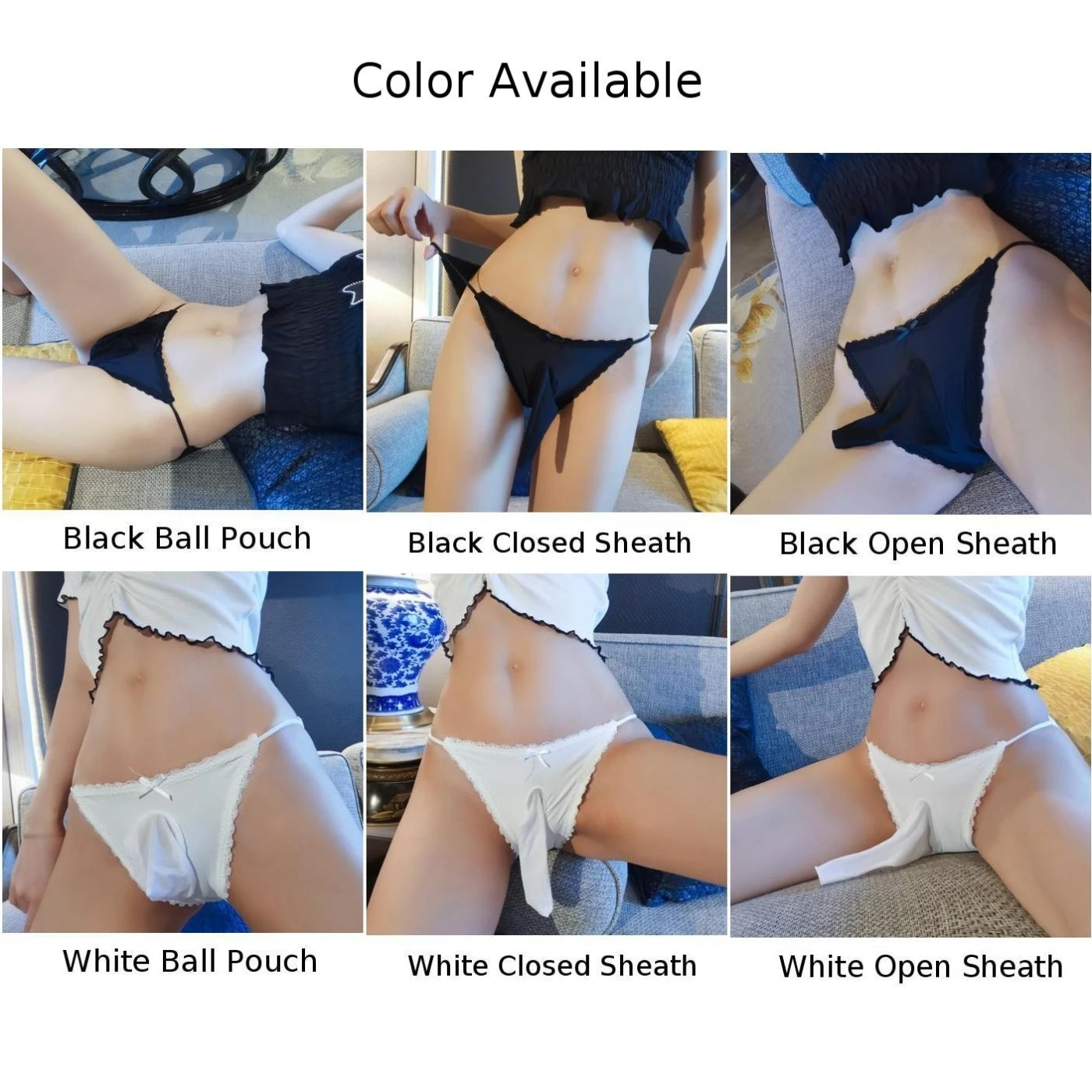 Men Erotic Lingerie Ball Pouch Lace Panties Sissy Underwear Thin Straps Low Rise G String Underpants Ice Silk Comfort Knickers