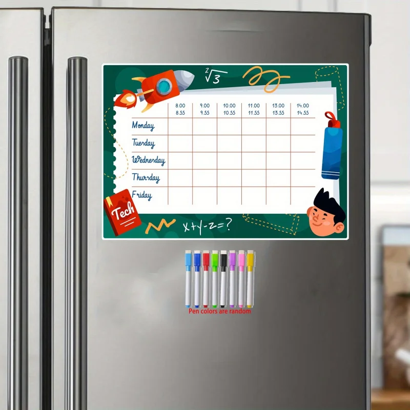 Magnetic dry-erase whiteboard set，Reusable Refrigerator Planning Chart，Class Schedule，To-do list，Belt8High-brightness marker pen