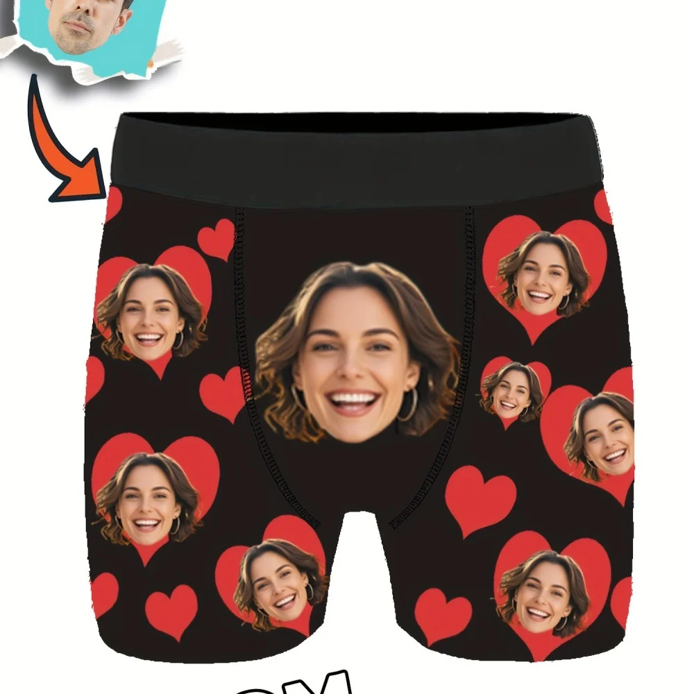 Custom Photo Men Boxer Briefs, Personalized Face Print Underwear, Funny Customized Picture Shorts Gift for Valentine Anniversary