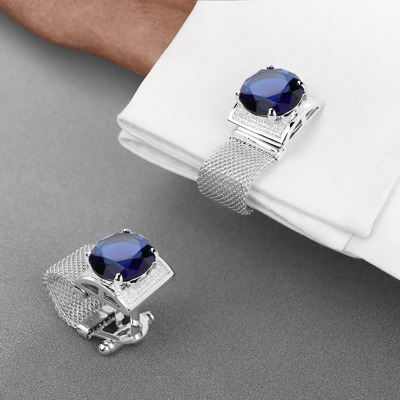HAWSON Men Birthstone Crystal Cufflinks 17mm Color Stone Cuff Links for Wedding Business Shirt, Birthday Gift for Men