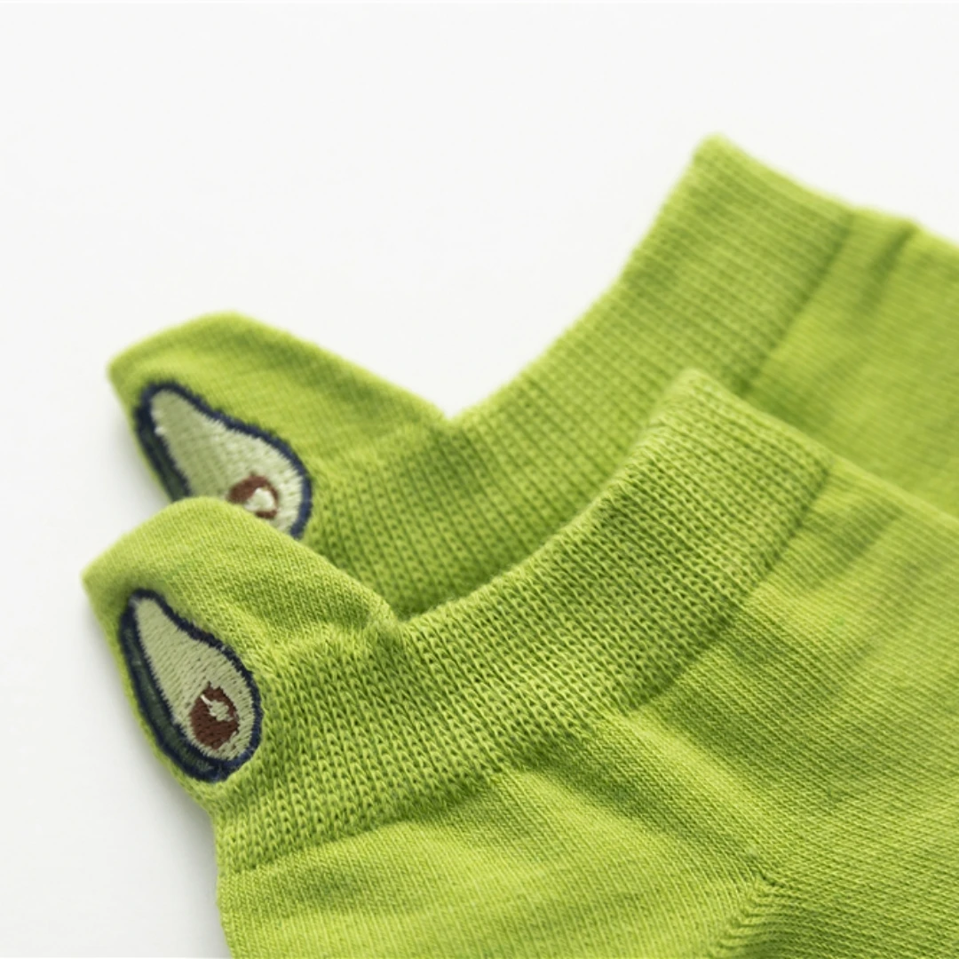 New Fashion Summer Autumn Avocado Embroidery Green Women\'s Ankle Socks Breathable Comfort Cotton INS Style Sokken Dropship