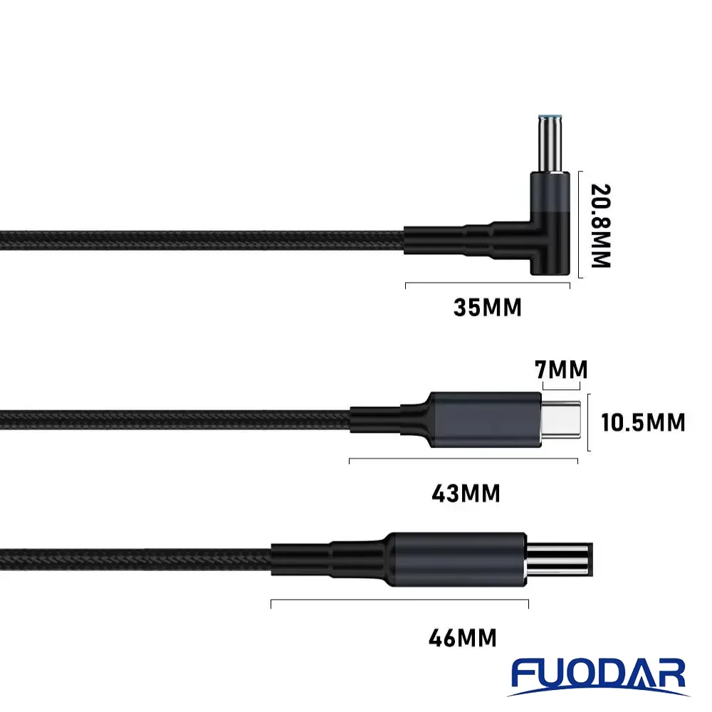 180CM Laptop USB Type C to DC Cable 5.5X2.5mm 20V 7A Fast Charging Wire Emark Chip Multiple Models for HP/Dell/Asus