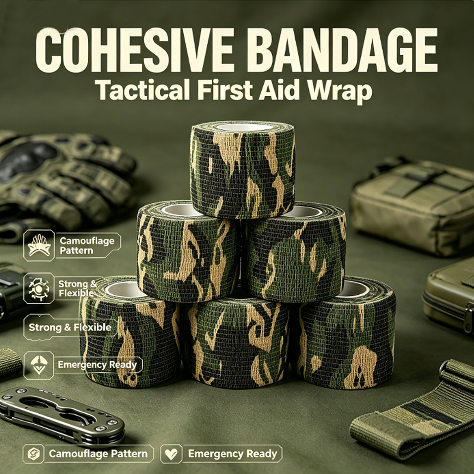 6 12 Rolls Of Camouflage Self-Adhesive Tape, Non-Woven Cohesive Bandage Wraps, Pet Bandages Camouflage Tape 2026 New
