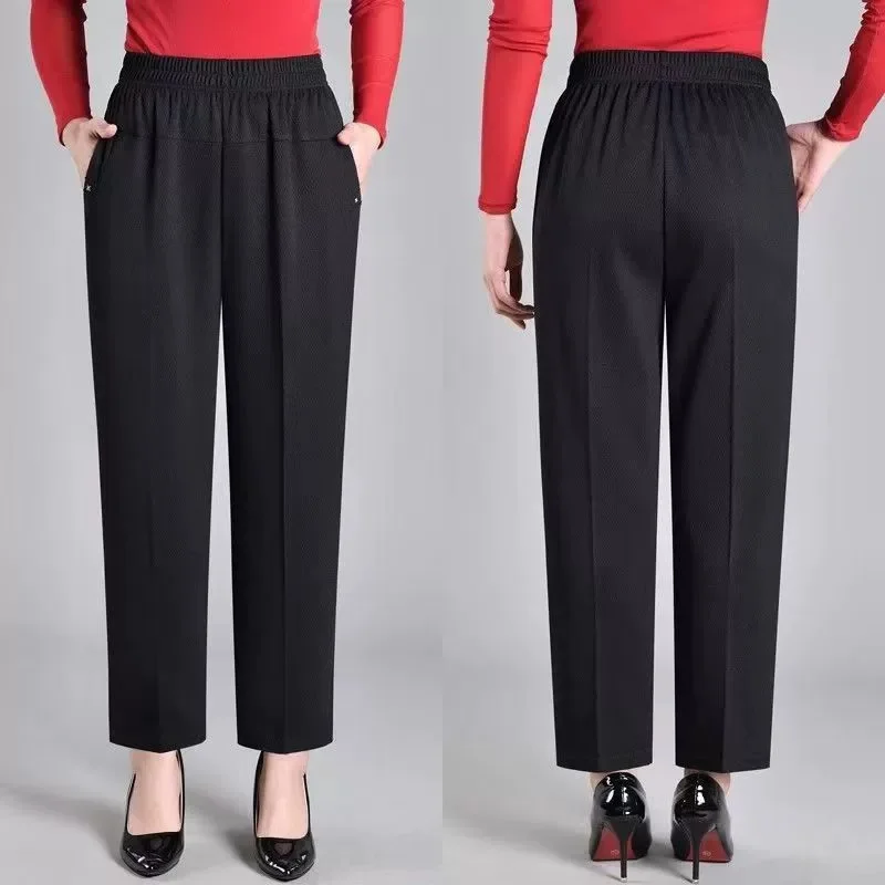 5XL 6XL 7XL 8XL Women Summer Pants 2026 New Elastic High Waist Casual Ninth Pants Middle-aged Elderly Female Straight Mom Pants
