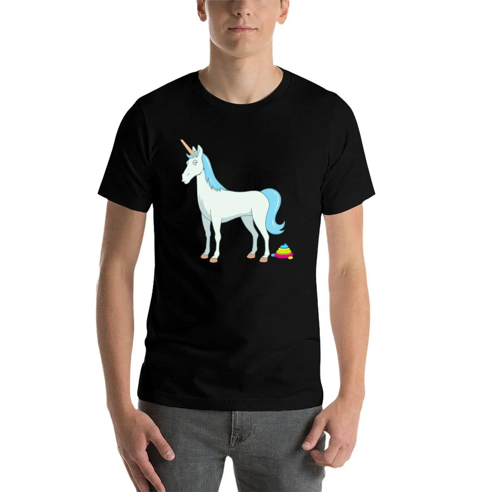 Camiseta con caca de unicornio mágico y cola de arcoíris, camisetas divertidas de algodón para hombre, camiseta vintage gráfica
