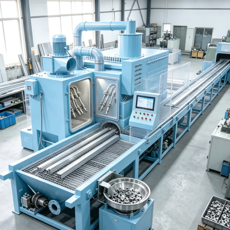Continuous Transport Sandblasting Machine, Auto Conveyor Sandblaster for Hardware Workpiece Rust Removal and Surface Texturing