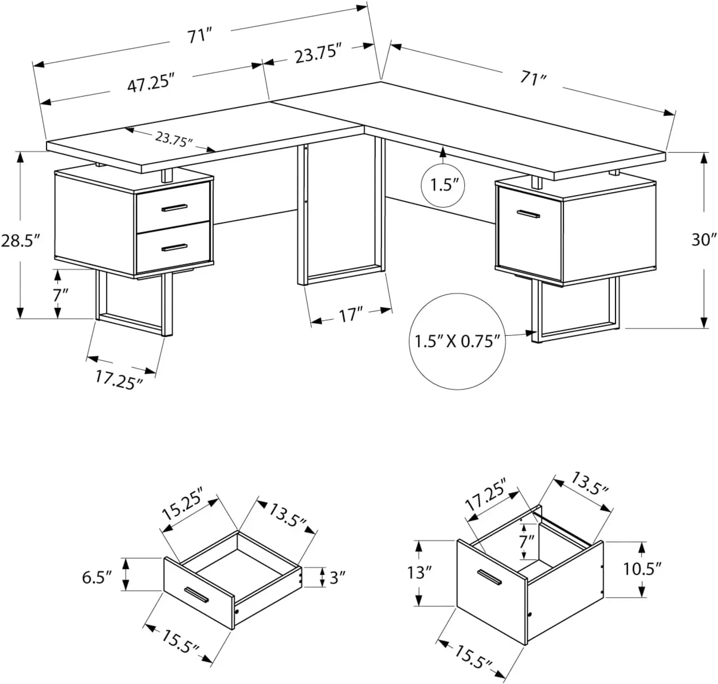 Monarch Specialties Computer 70"L Desk Left or Right Facing - Grey