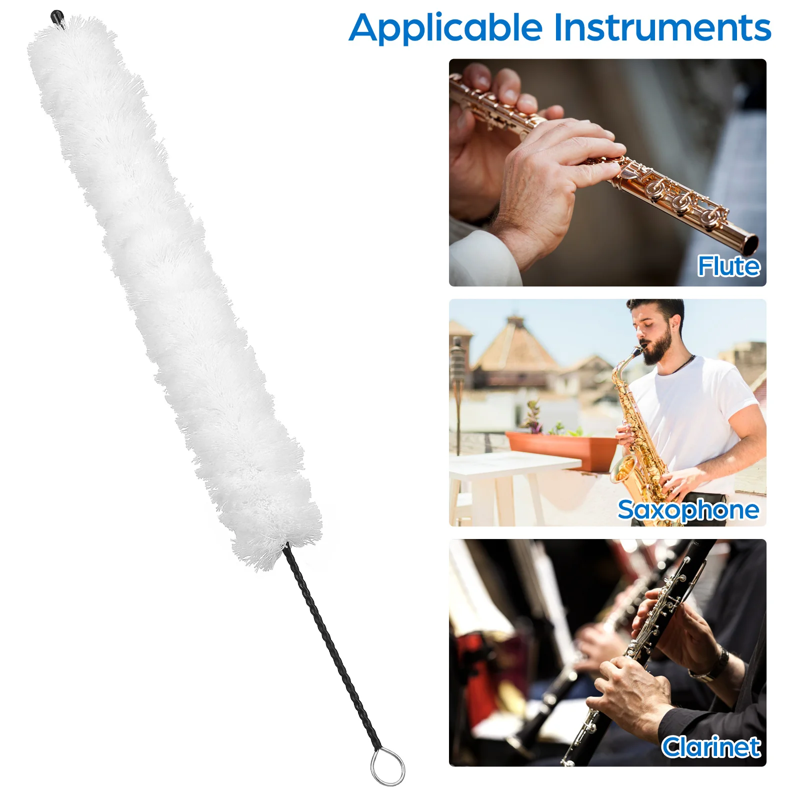 

Flute Cleaning Brush White Cotton Cleaner Flute Accessories Durable Practical Design Twisted Wire Loop Handle Lightweight Easy