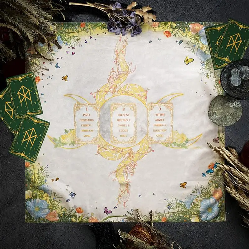 Altar Cloth Square Tarot Table Cover Butterfly Floral Snake Pattern Gothic Tarot Mat Ritual Spiritual Divination Cloth 25.2X25.2