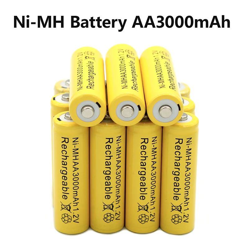 1.2V NiMH Rechargeable Battery AA 3000mAh, Yellow, Solar Garden Light, LED Torch, Lantern, Toy Remote Control