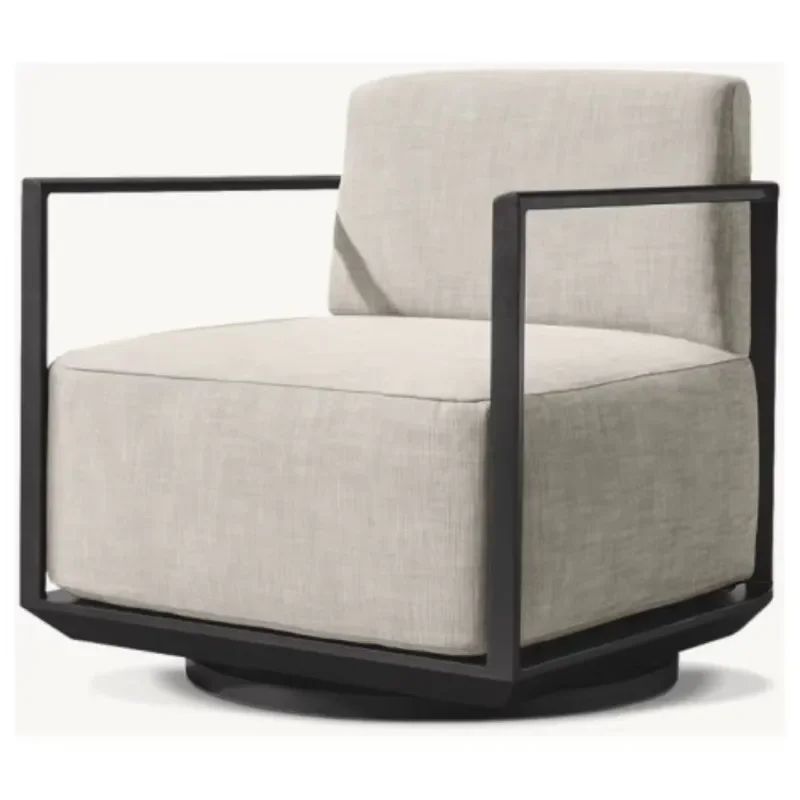 Traditional Style Swivel Club Chair Outdoor Leisure Aluminum Rattan Garden Sofa Thickness Cushions Apartment Villa