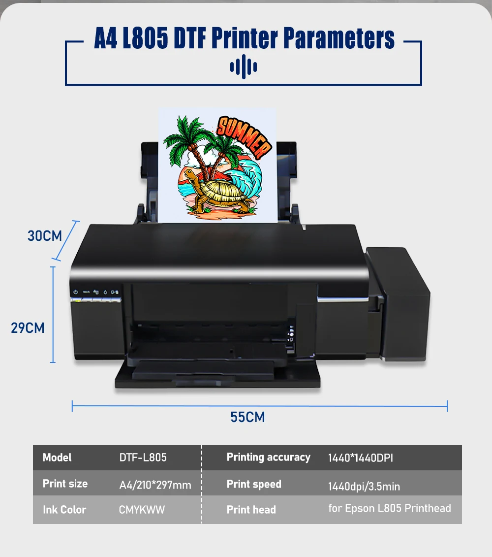 A4 L805 DTF Printer Impresora DTF Textil Printing Clothes Machine Direct to Film Transfer Printer For all Fabric A4 DTF Printer