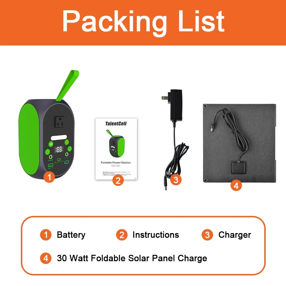 

Hot Sale OEM ODM LOGO Rechargeable 120W Power Station Solar Energy System Portable Power Station 31200mAh With 30W Solar Panels