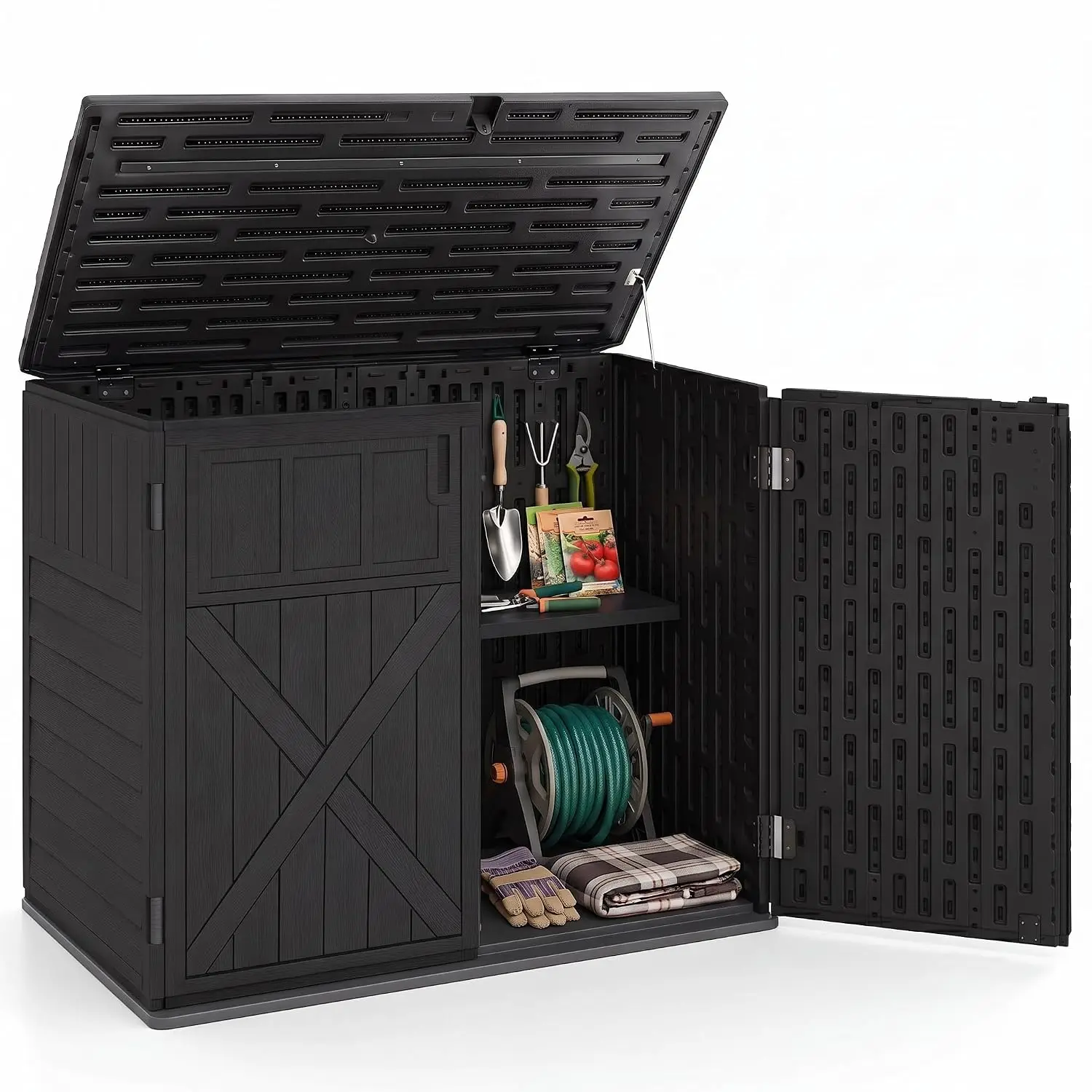 Horizontal Outdoor Storage Cabinet 20 Cu.Ft Resin Shed Black, Customized