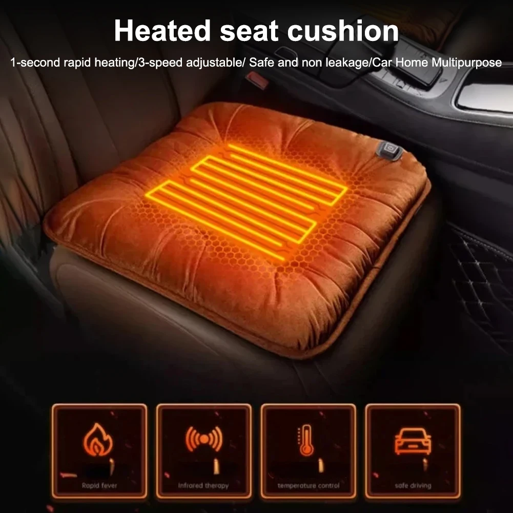 Car Heated Seat Cushion Graphene Winter Plush Seat Cushion 12V Car Universal USB Electric Heating Single-chip Pad Accessories