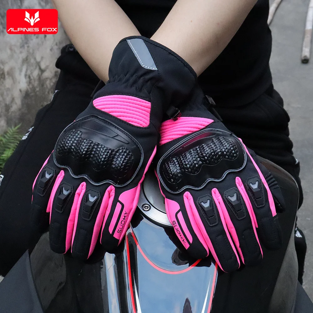 SUOMY Winter Motorcycle Gloves Windproof Waterproof Warm Motorbike Riding Gloves Women Lady Pink Motocross Guantes Touch Screen view 3