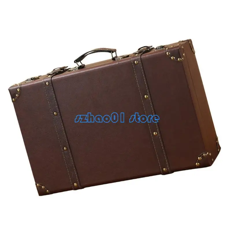 

85LA Handcrafted Leather Trunk Practical Carrying Case Clothes Storage Suitcase