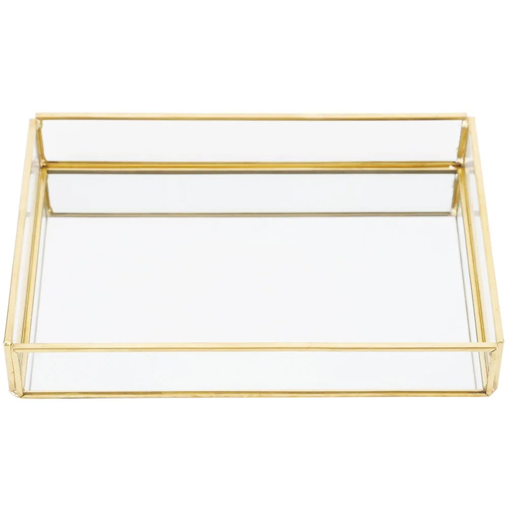 

Vintage Metal Glass Storage Box Rectangular Glass Jewelry Display Box Translucent Compartments Gold Rimmed Glass Storage Tray