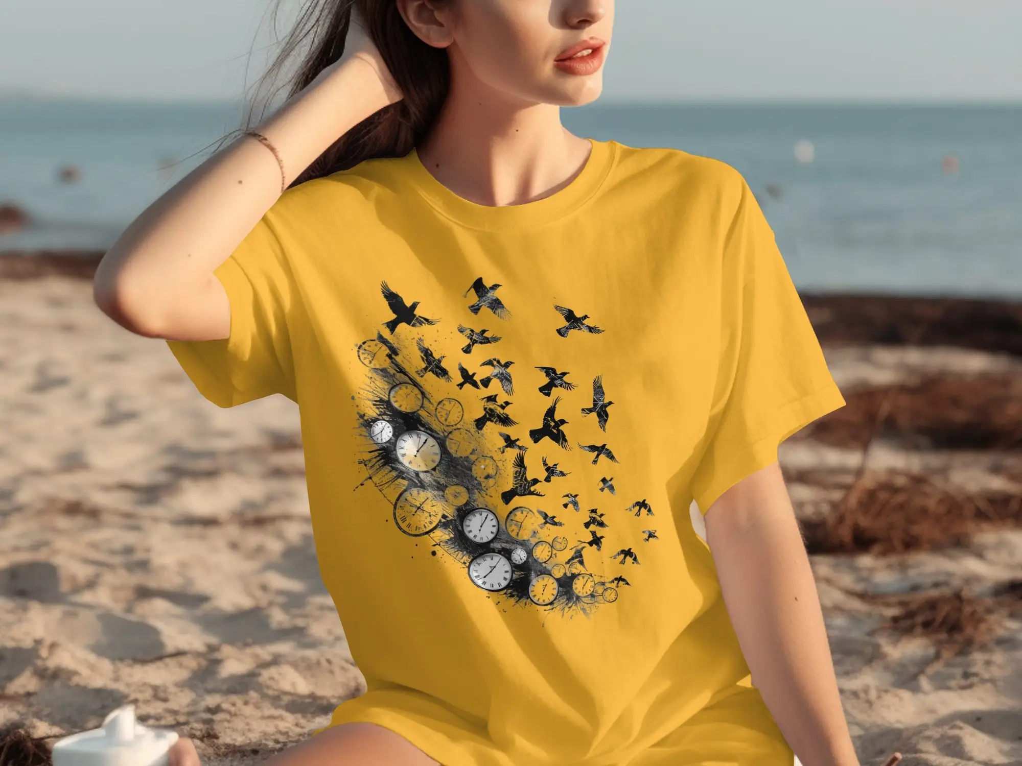 Unique Vintage Clock And Birds Art T Shirt Idea For Watch Enthusiasts Artistic Nature Lovers Creative Top