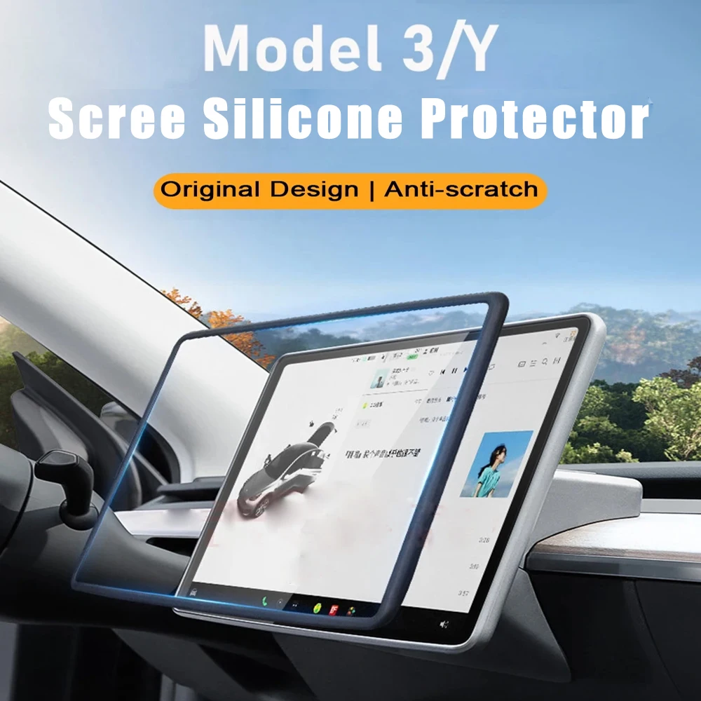 Cornice protettiva per schermo in Silicone per Tesla Model 3 Y Edge Cover Central Control Navigation Screen Protector Trim accessori per auto